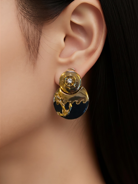 Jewelry - Boutique Gold and Blue Nautical Earrings